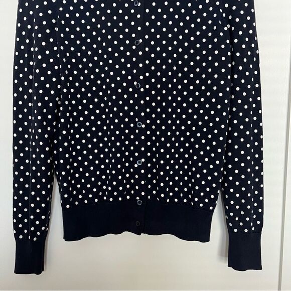 Tommy Hilfiger Cardigan Womens Sz M Navy Blue Polka Dot Button Front Pima Cotton - Picture 3 of 12